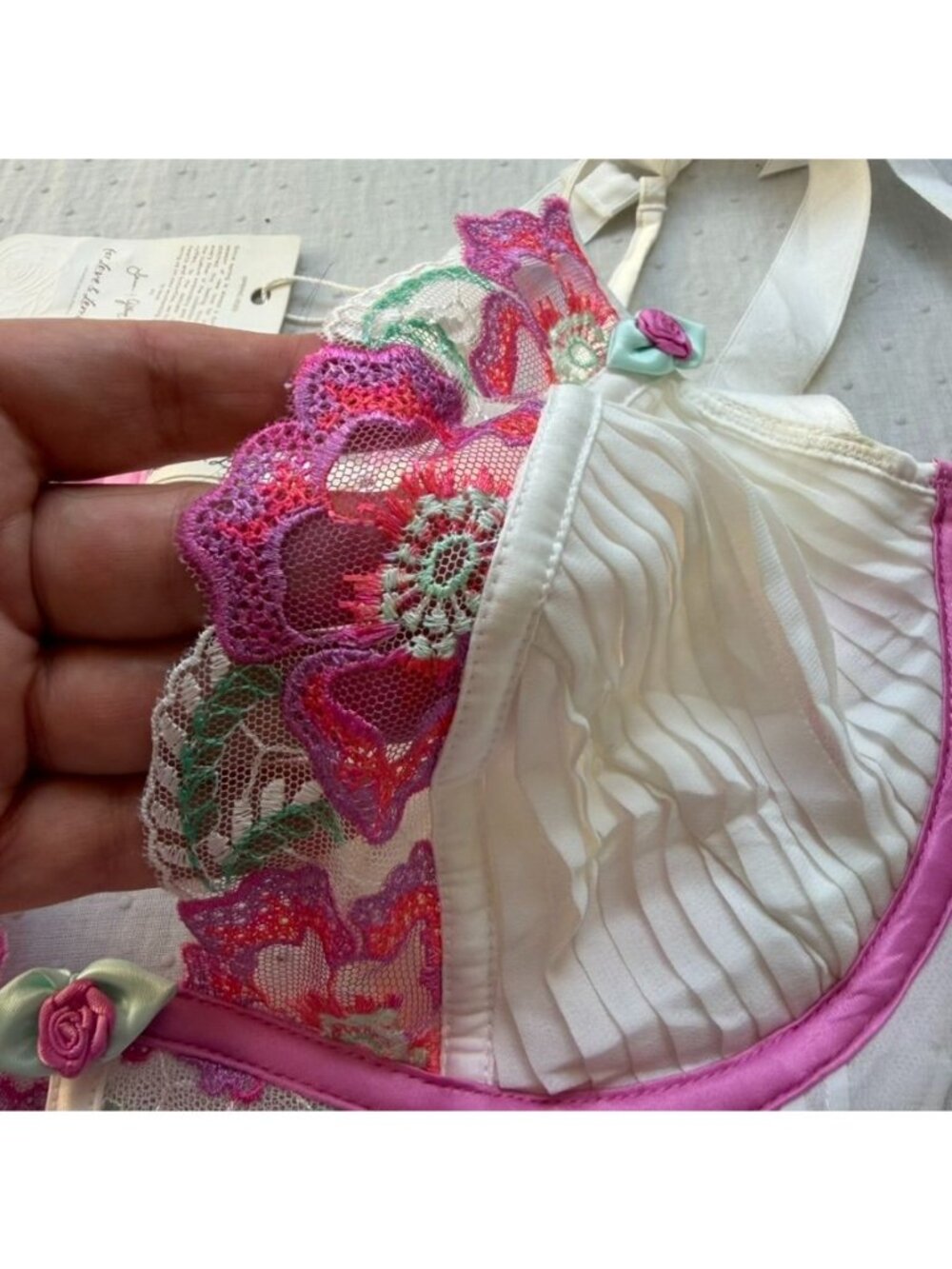 For Love and Lemons Festival Rose Teddy White Pink Embroidered Bodysuit NWT 36B - Picture 5 of 16